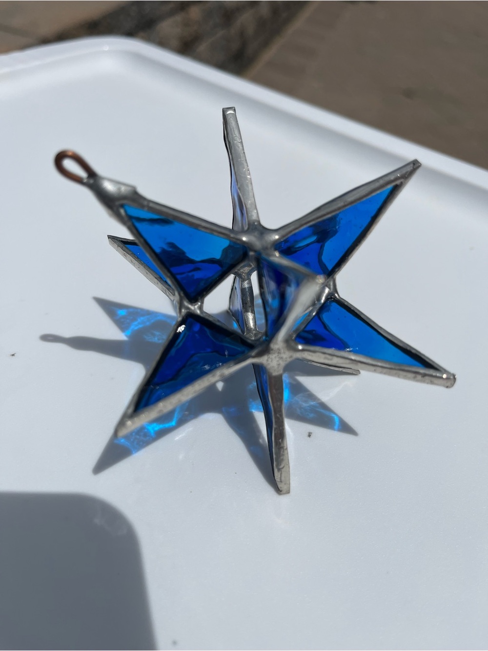 Moravian Blue Stained Glass Star Ornament - Handcrafted